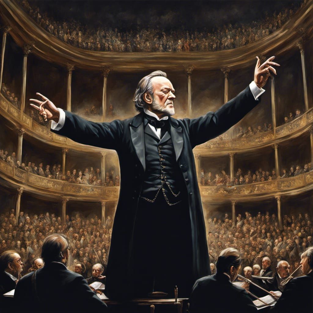 Orchestra Conductor Directing an Opera, Hyperrealistic Paint...