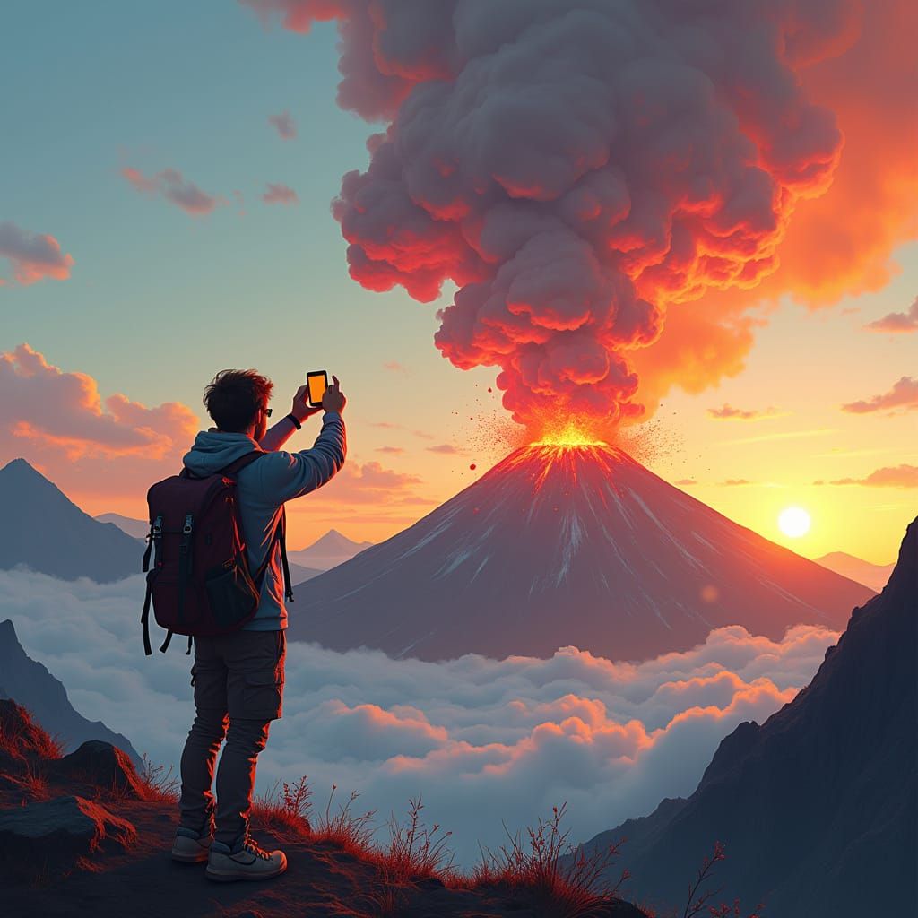 Young Adventurer Photographs Volcano Eruption in Dystopian L...