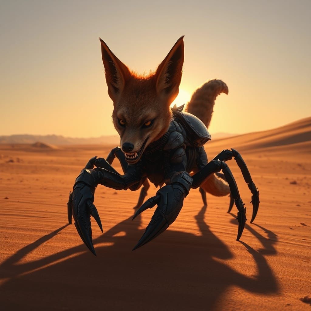 Fox-Scorpion Hybrid in Barren Desert Landscape