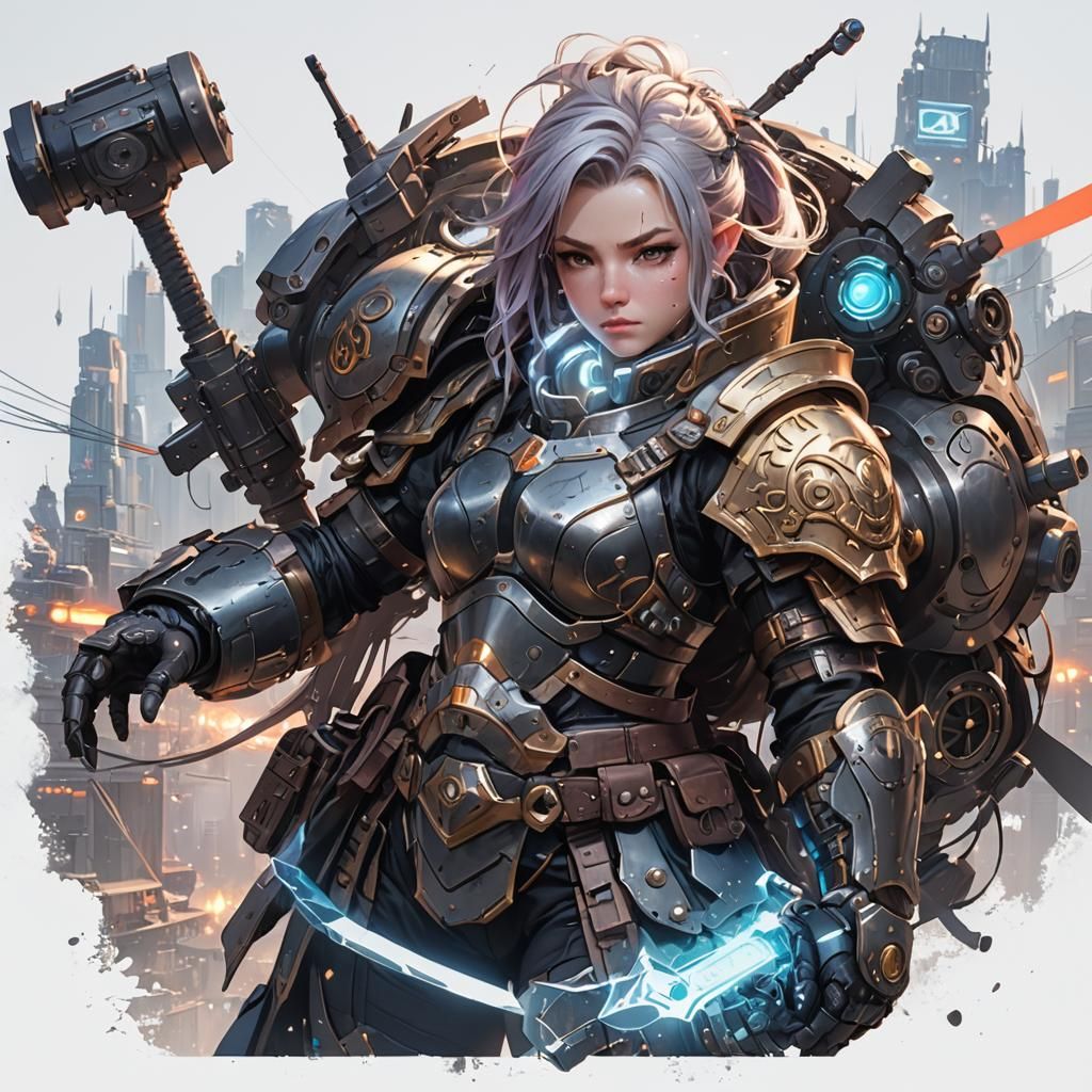 Cyberpunk Dwarf Warrior in 3D Anime Art