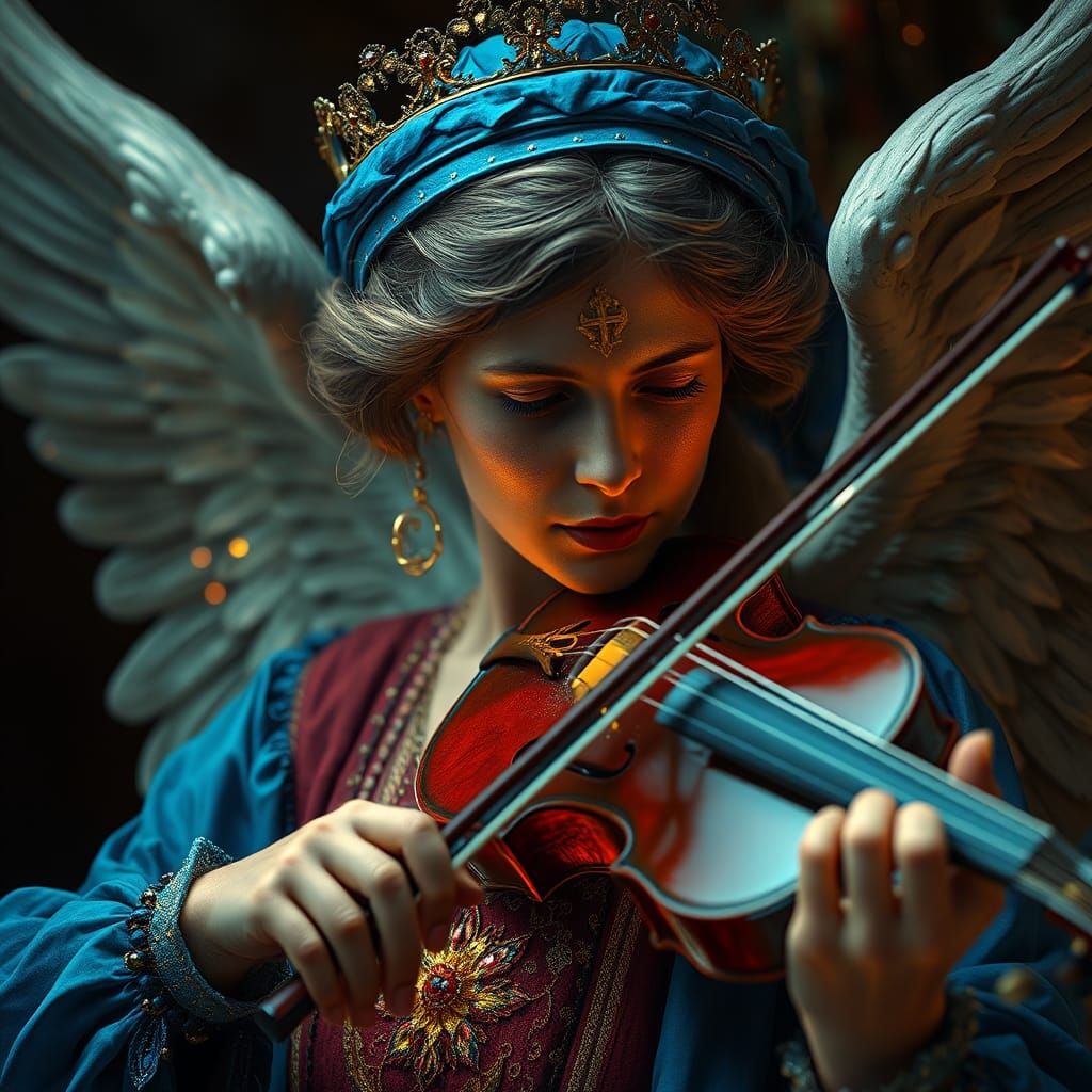 Angel Playing Violin in Detailed Digital Illustration