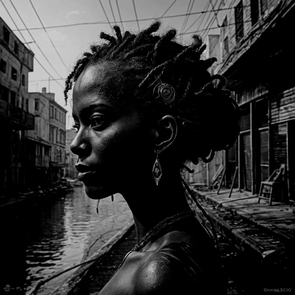 Hyperrealistic Double Exposure Portrait of a Voodoo Woman in...