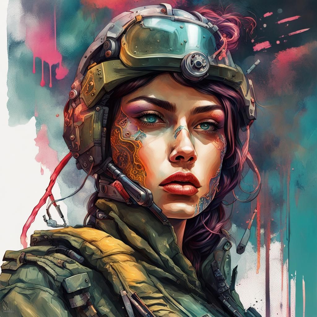 Cyberpunk Military Woman: Hyper-realistic 3D Illustration