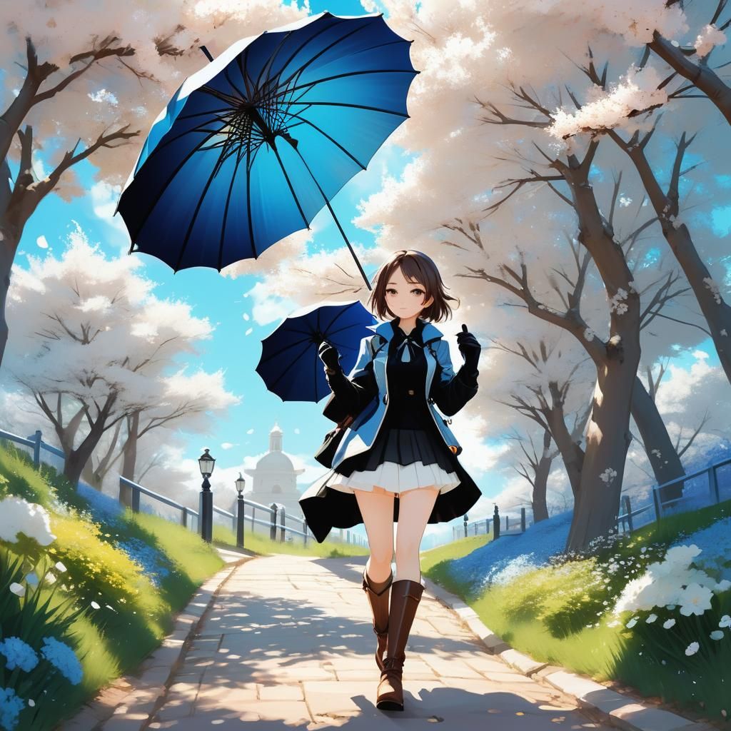 Girl with Parasol in Dynamic Anime Illustration