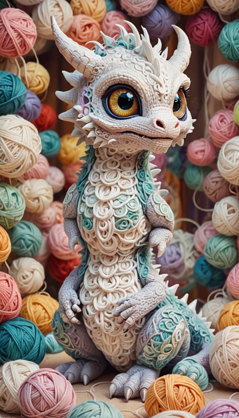 " Hyperrealistic digital art. Medium shot. Chibi dragon with...