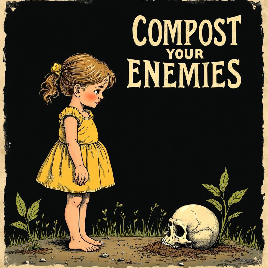 Girl Contemplates Skull in Vintage Illustration