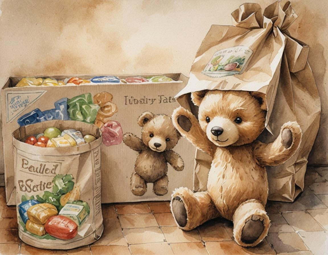 Teddy Bear's Grocery Adventure: Whimsical Watercolor Illustr...