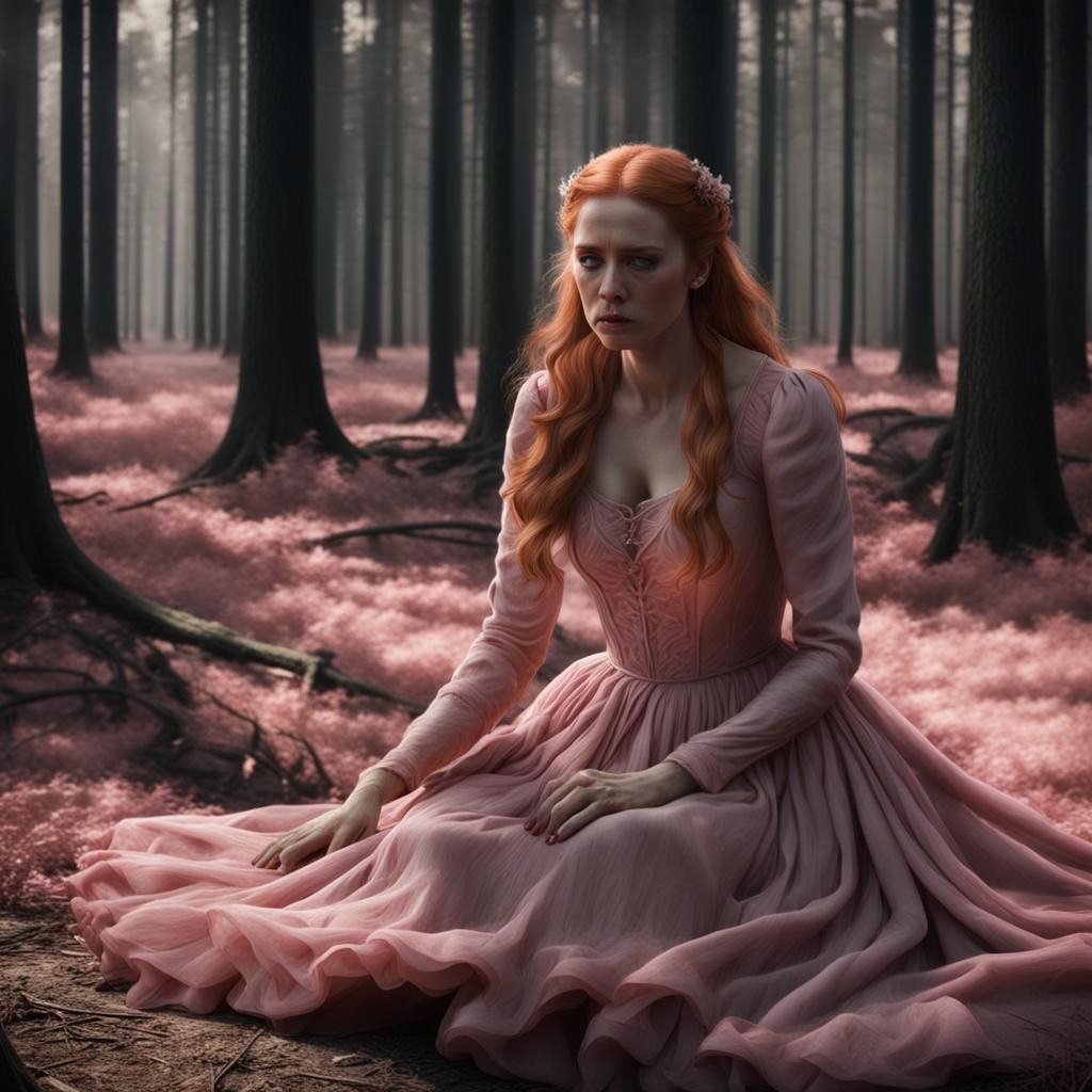 Strawberry Blonde Woman Crying in the Woods