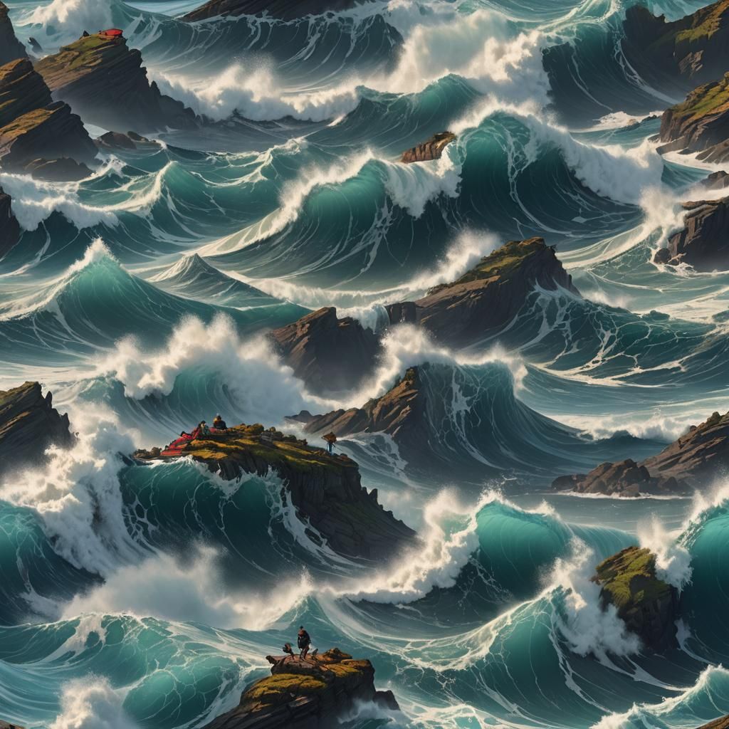 Detailed Wave Matte Painting in Deep Color