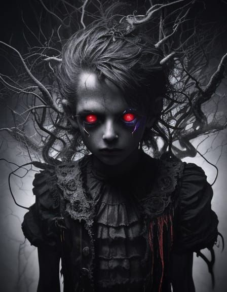 Eerie Child in Void with Glowing Eyes, Salvador Dali Style