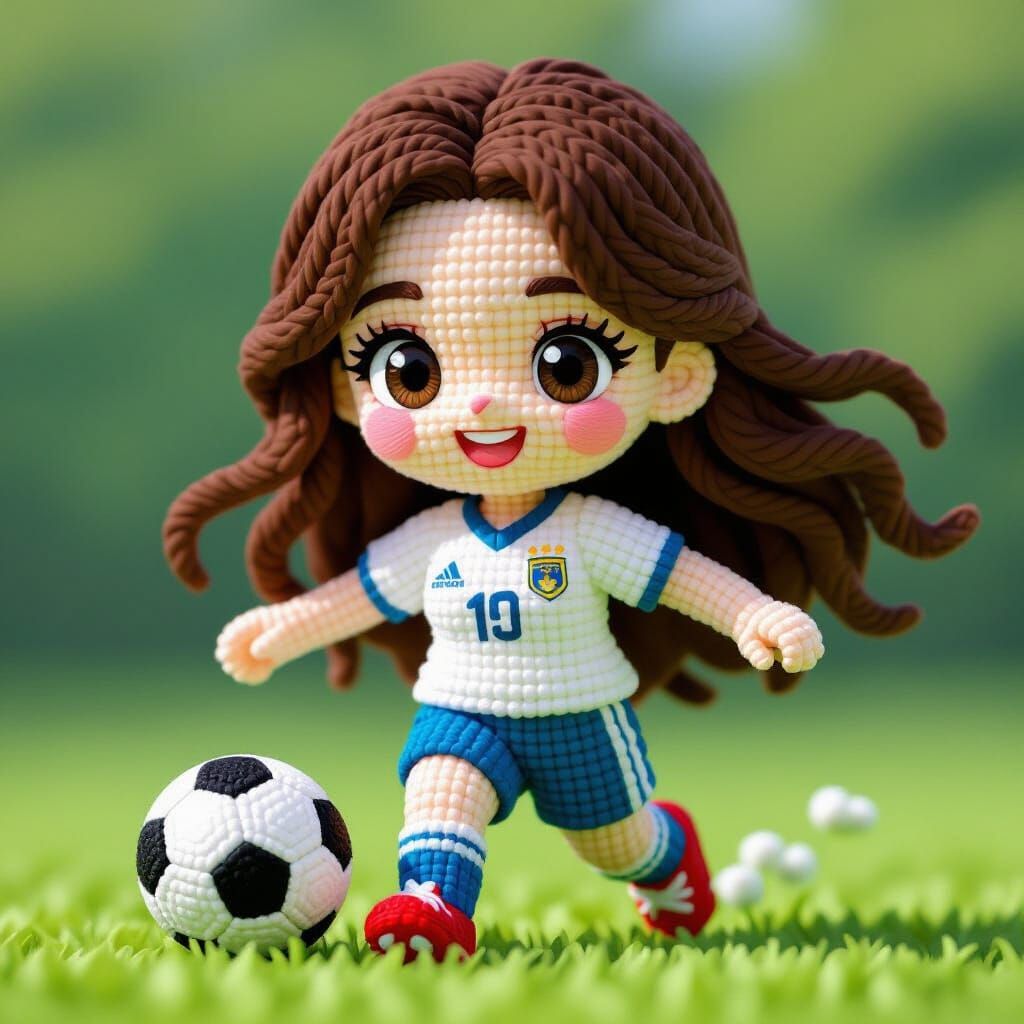 Cute Yarn Art: Soccer Woman in 3D