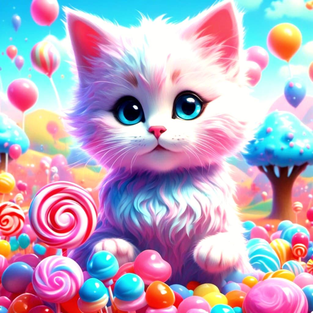 Cute Cat in Whimsical Candy Art Style