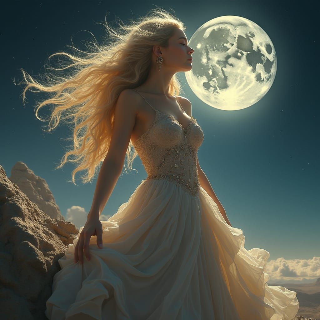 Ethereal Blonde Goddess on a Celestial Landscape