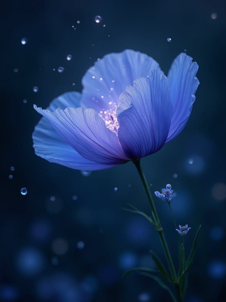 Whispering Blue Poppy in a Dreamlike Night