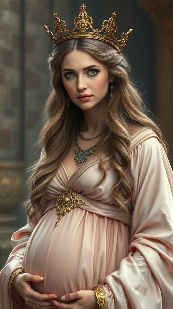 Ethereal Ancient Roman Empress in Blush Colored Silk Gown
