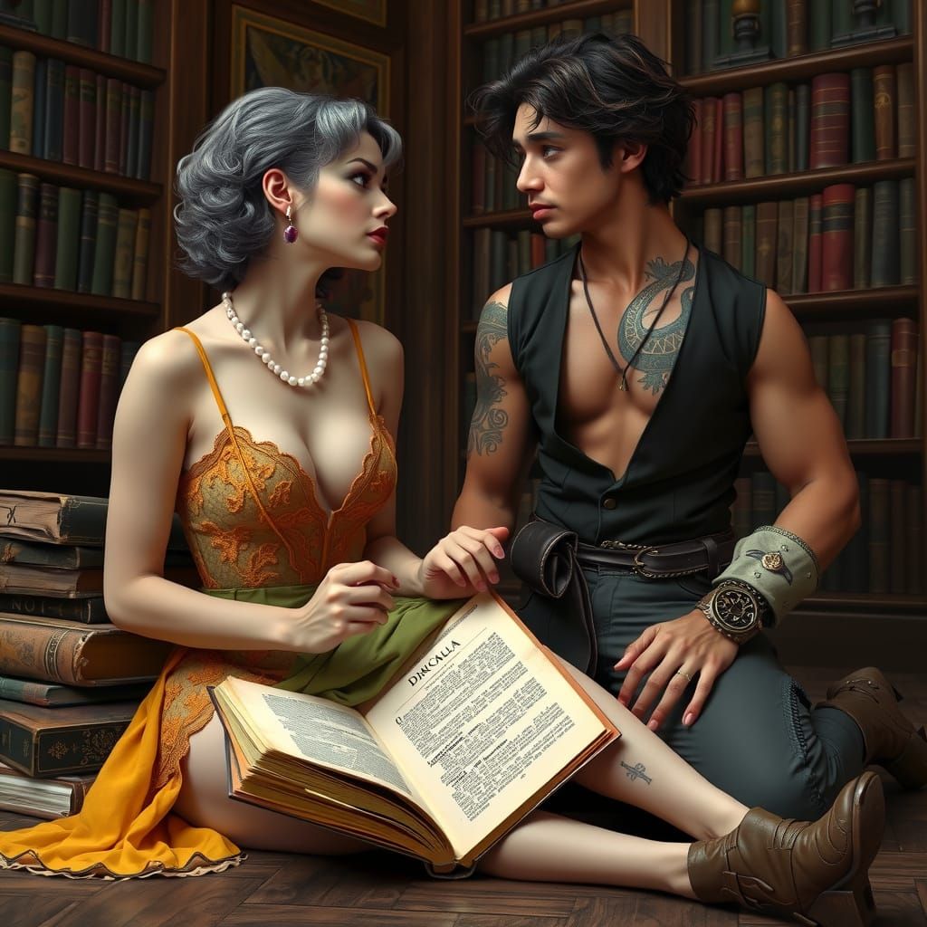 Elegant Vampire Woman with Victorian Gothic Style Male Compa...