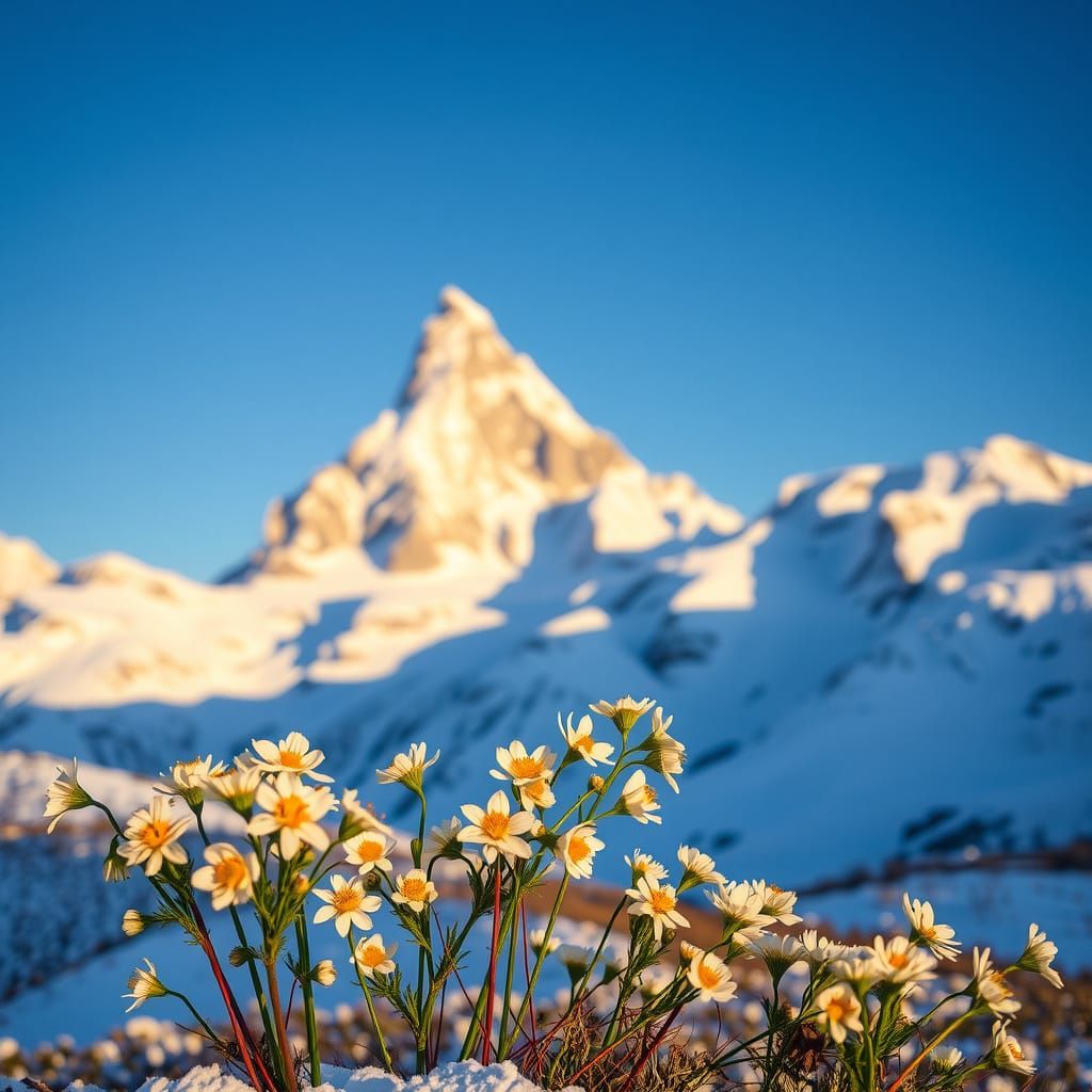 Zermatt Winter Landscape with Matterhorn and Edelweiss