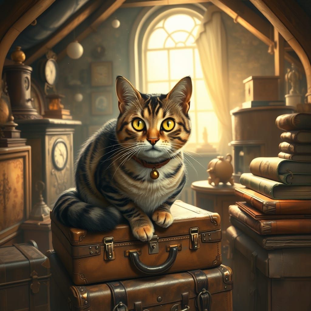 Tabby Cat Portrait in Nostalgic Vintage Style