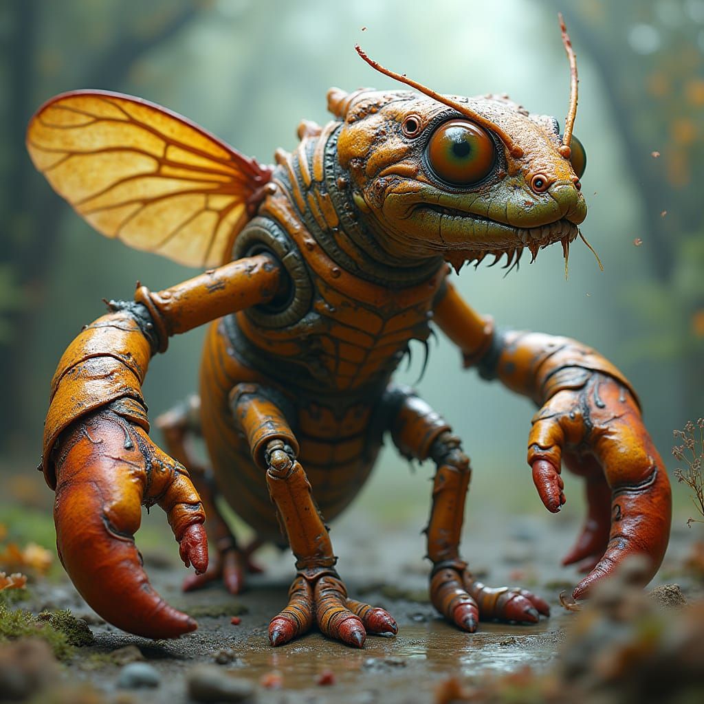 Fantastical Creature in Biomechanical Landscape