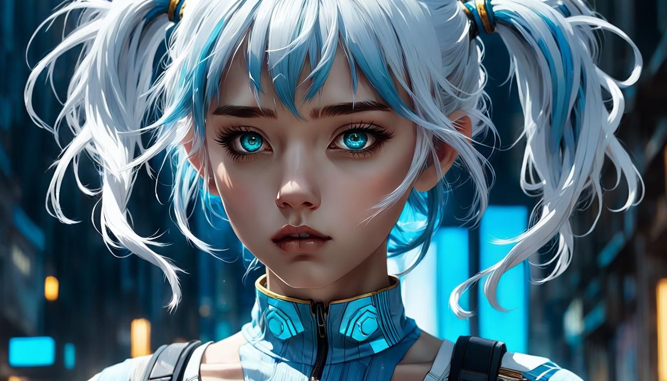 Pop Art Girl with Pigtails, Digital Illustration