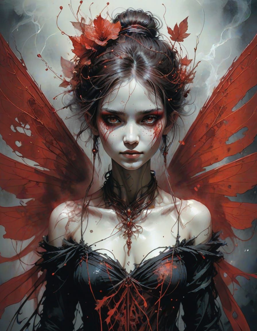 A Dark Fantasy Red Fairy Amidst Rutilant Glow