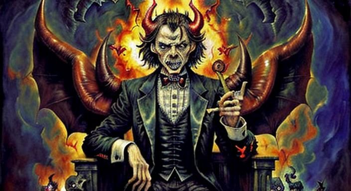 Apocalyptic Satan in Tuxedo: Fantasy Impasto Oil Painting