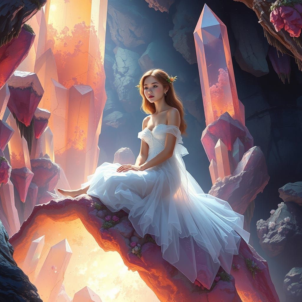 Crystal Cavern Geode: Woman in Prismatic Light