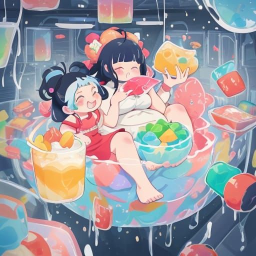 Anime Girls Enjoy Jell-O Feast in Factory Setting