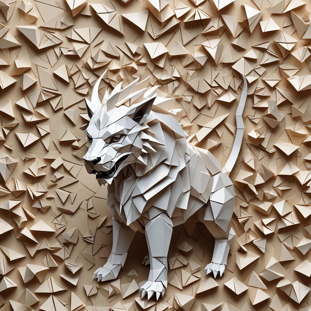 Origami Chimera Papercraft in 8K Resolution