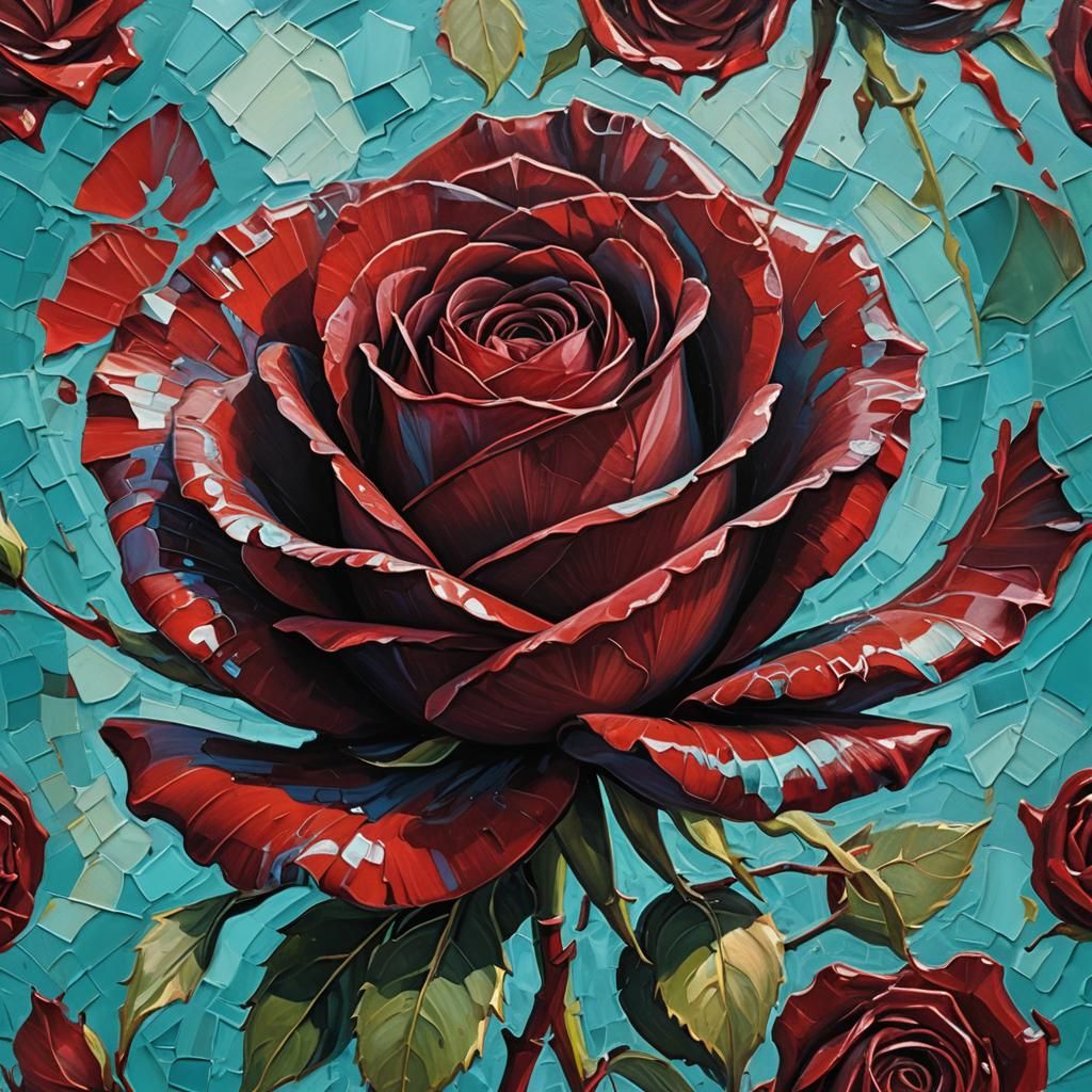 Crimson Rose in Neo-Impressionistic Impasto Style
