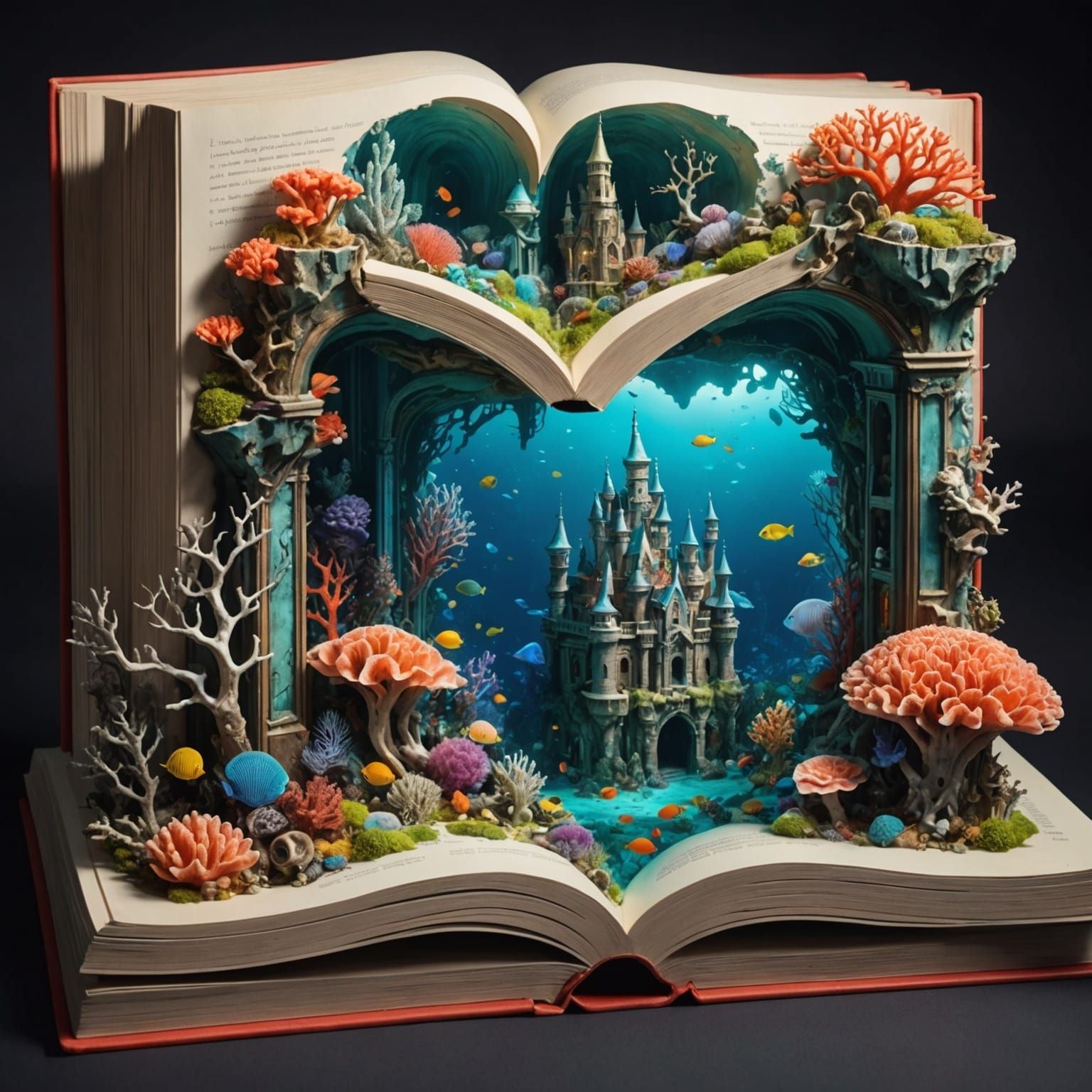 Underwater Castle and Coral in Book, Fantasycore Artwork