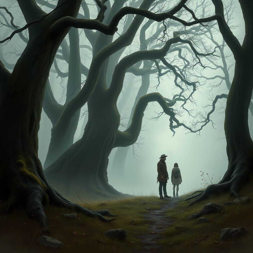 Lone Traveler in Enchanted Woodland