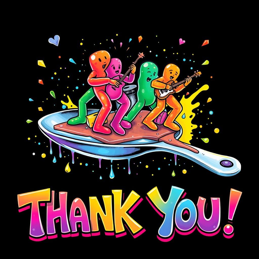 Jellybean People Play Music on Giant Spoon in Graffiti Style