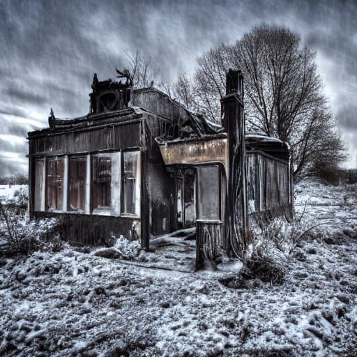 Goth Model in Decaying House, Film Noir Style