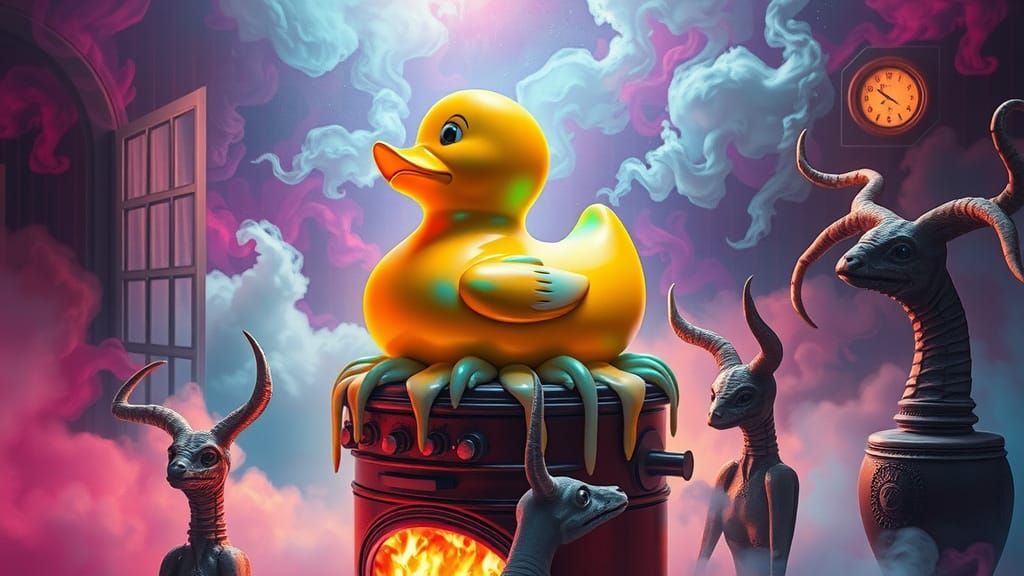 Melting Rubber Duck in Surreal Dreamscape