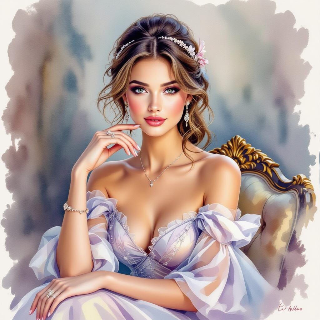 Elegant Girl in Watercolor Style