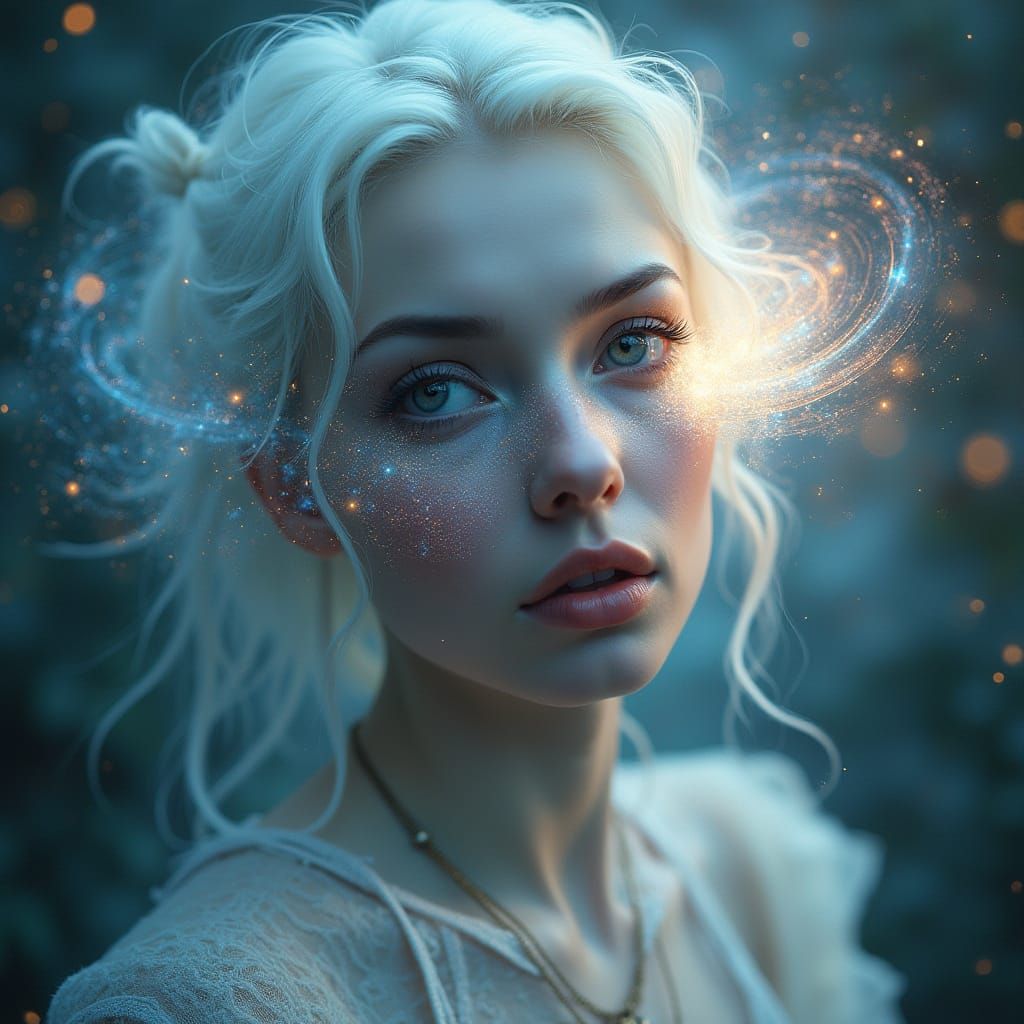 Woman Perceiving Quantum Realm with Imagination