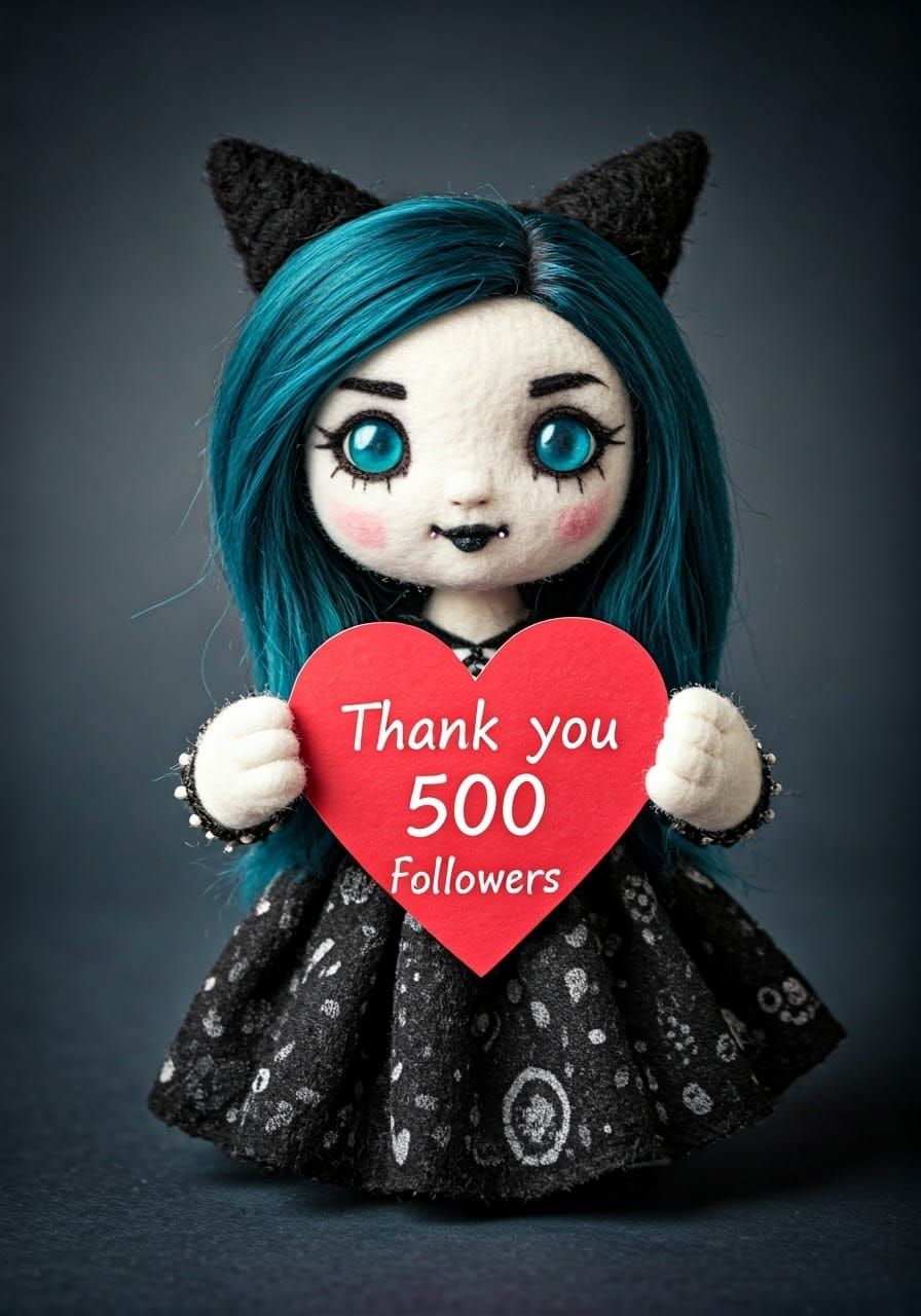 Goth Girl Holding Heart Card in Gratitude