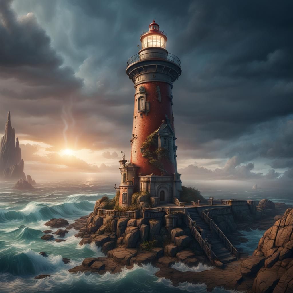 Lighthouse in Storm: Fantasy Concept Art
