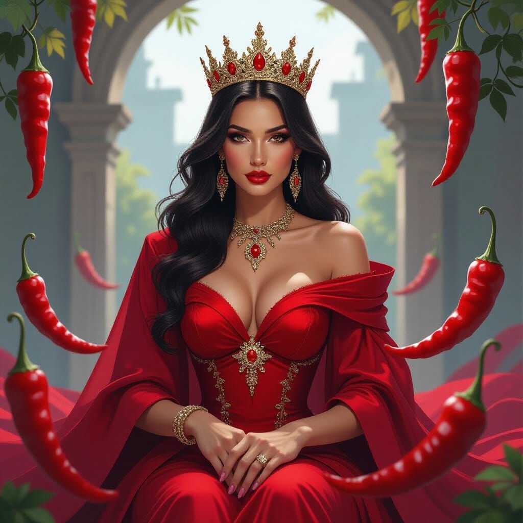 Queen of Red Chile Peppers: A Stylized Portrait