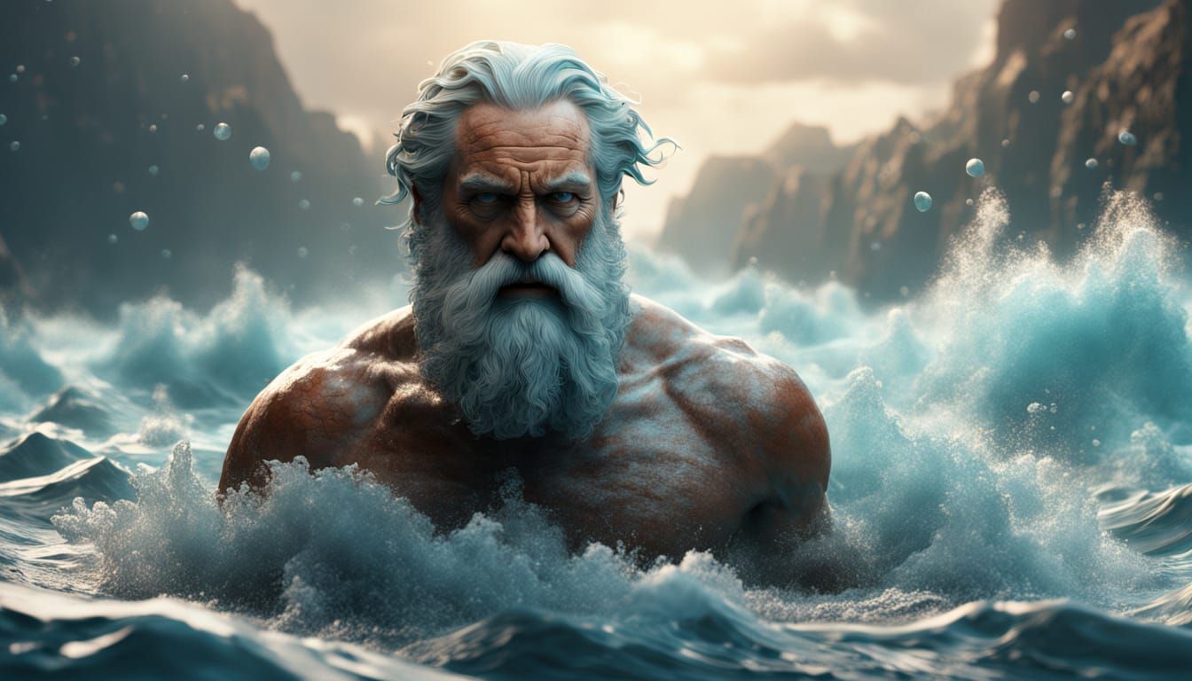 Classical Hero Battles Turbulent River in Golden Light