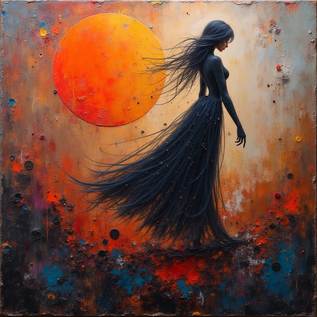 Ethereal Futuristic Figure in Vibrant Mixed Media