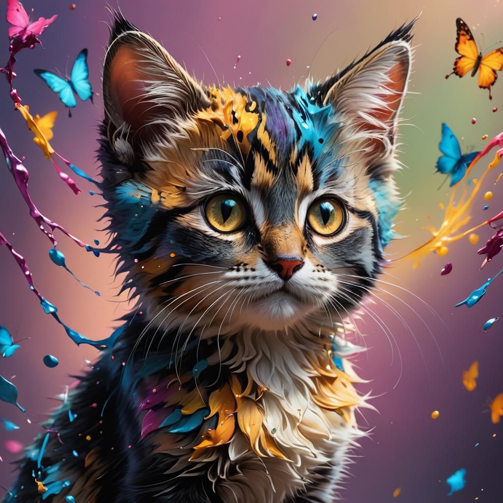 Hyperrealistic Fairy Kitten in Splash Art Style