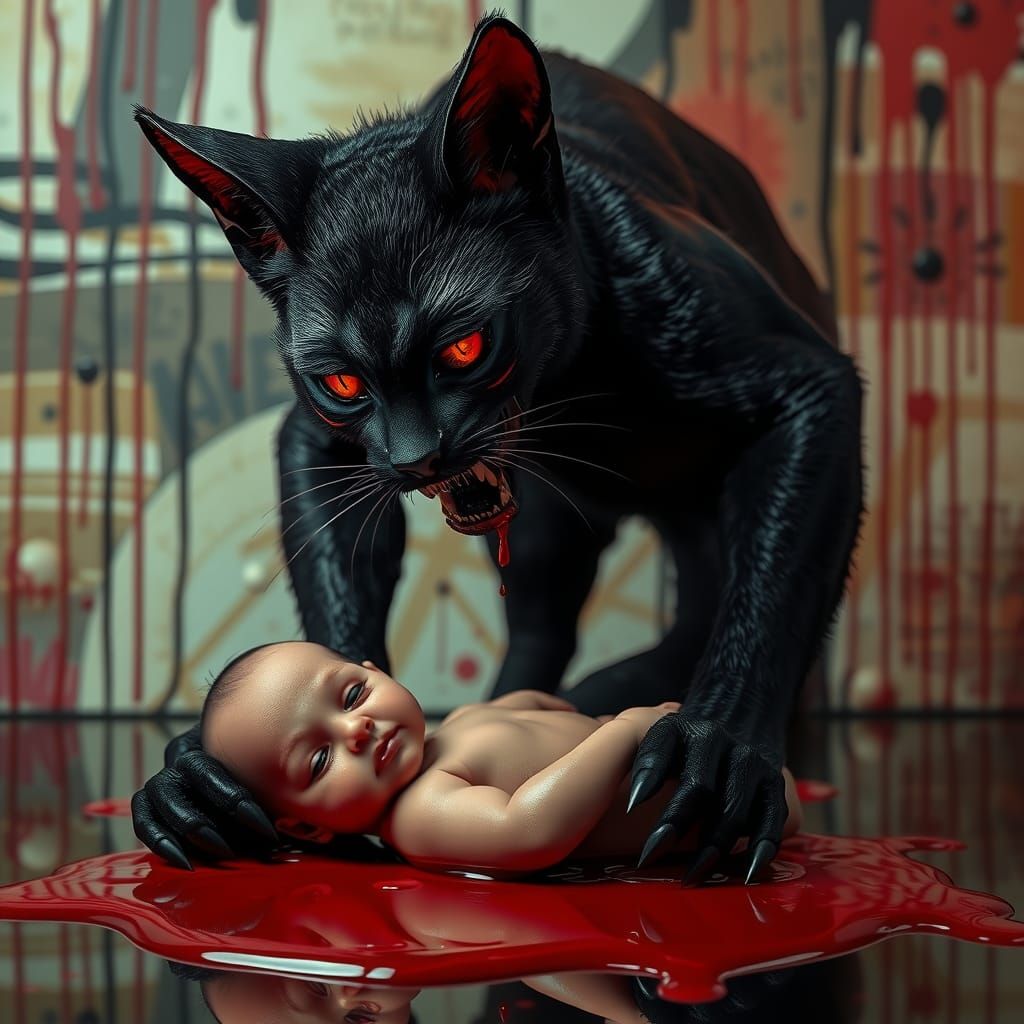 Gothic Werecat Portrait in 4K Resolution