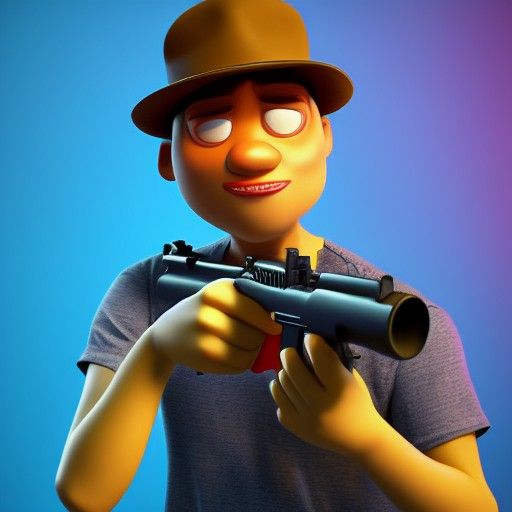 Rapper Holding Gun in Pixar Style