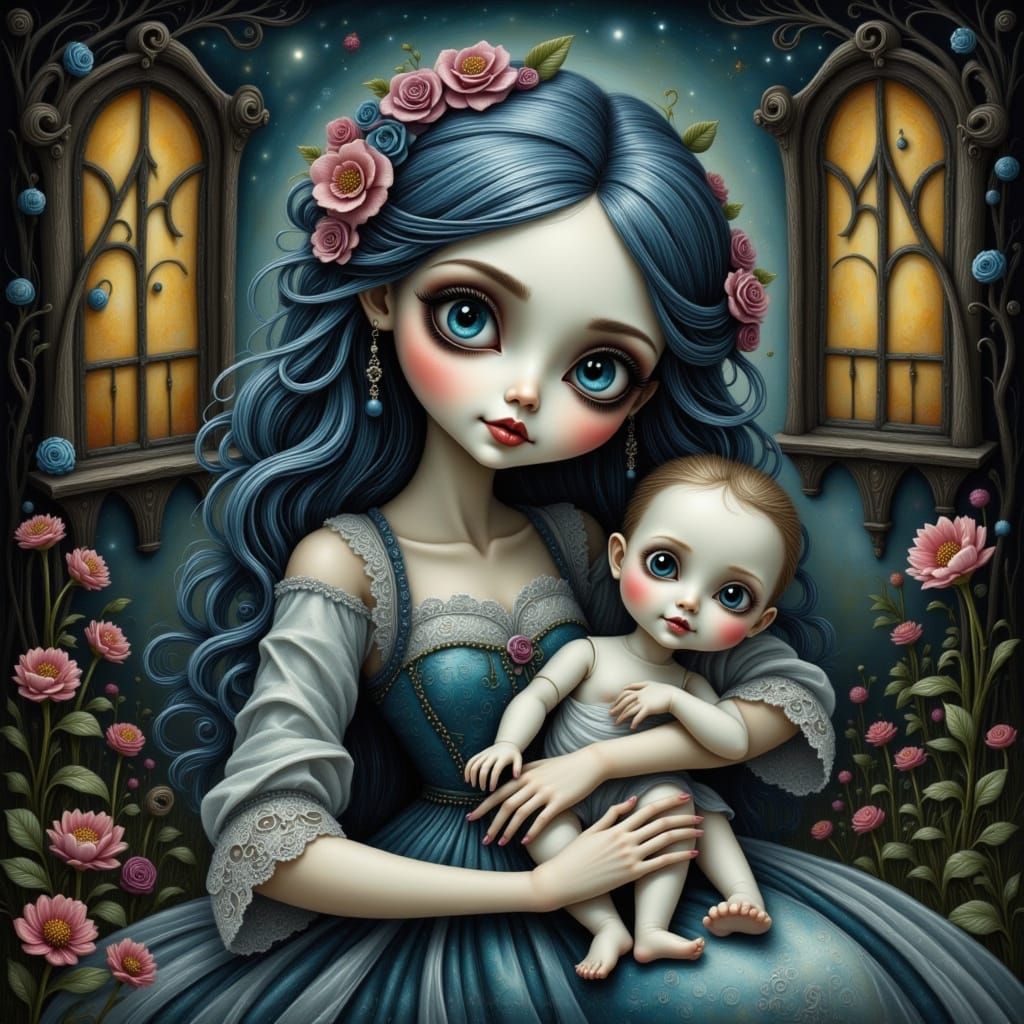 Mischievous Dollmaker in a Dark Victorian Parlor