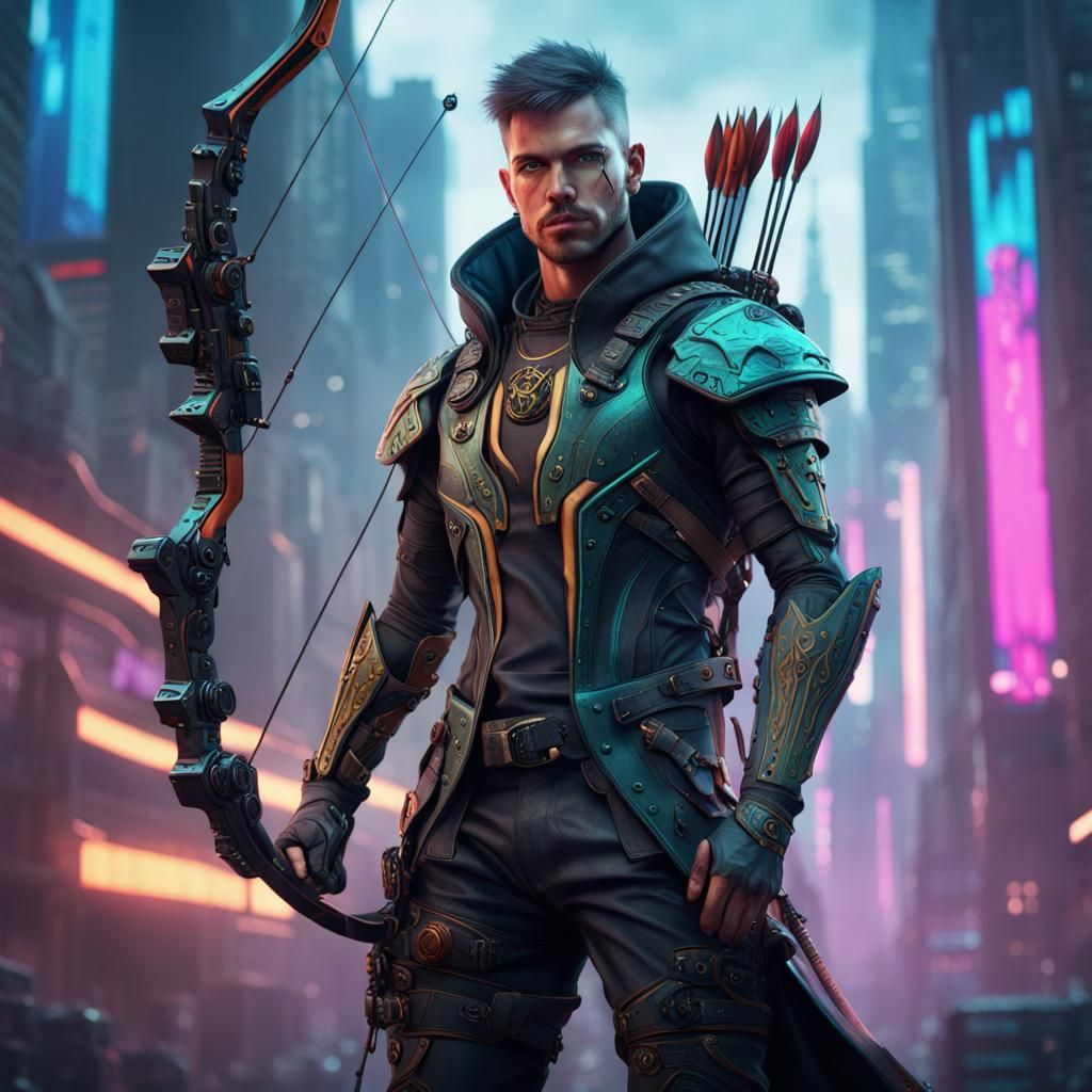 Cyberpunk Archer: Detailed Matte Painting in 8K