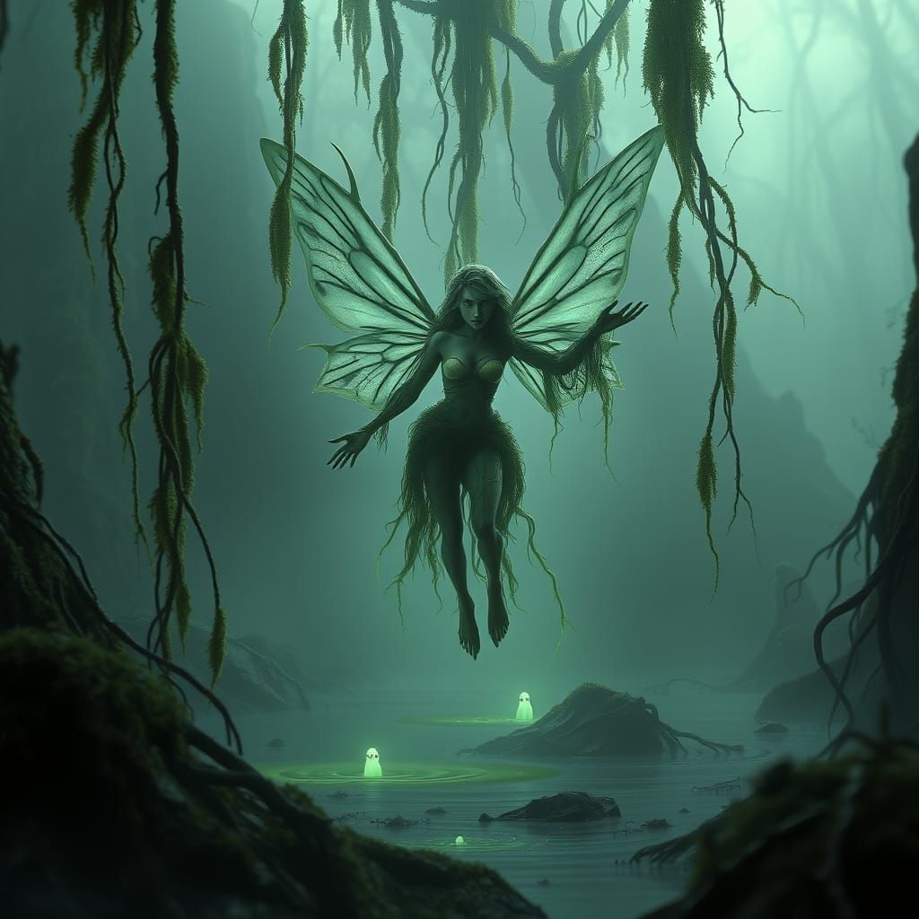 Bioluminescent Swamp Fairy Emerges: Mystical 8k NFT Art