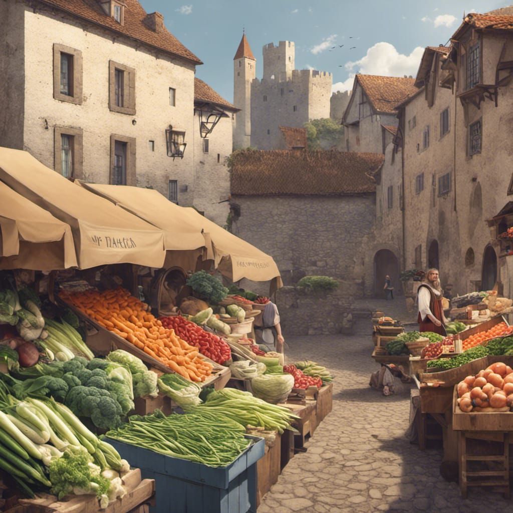 Medieval Market with Castle Backdrop