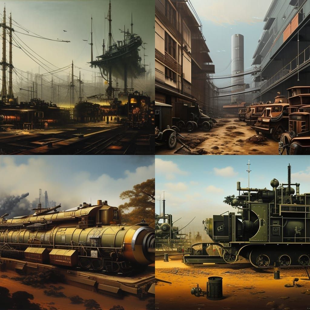 Dieselpunk Tokyo: Hyperdetailed Gouache Canvas